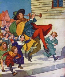 Illustration pour Le joueur de flûte de Hamelin (lithographie couleur)