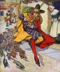 Illustration pour Le joueur de flûte de Hamelin (lithographie couleur)