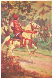 Robin et son compagnon ont vu maître Patrington chevaucher vers eux (lithographie couleur)