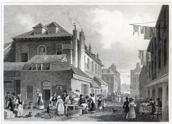 Marché de Hungerford, Strand, gravé par Thomas Barber, 1830