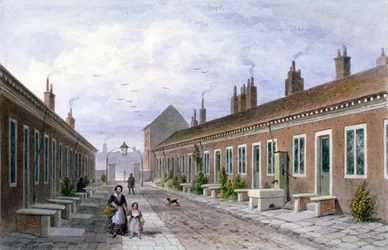 Maisons de retraite des pelletiers, Mile End Road, Stepney, Londres, c1840