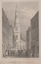 St. Antholin, de Watling Street, gravé par A. Cruse, vers 1830