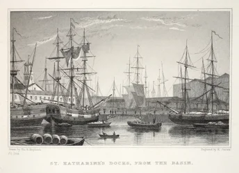 Docks de Sainte Catherine, du bassin, Tour, de Londres et ses environs au XIXe siècle pub. Jones und Co., 1827-1829