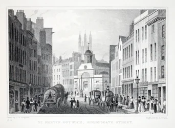 St Martin Outwich, Bishopsgate Street, de Londres et ses environs au XIXe siècle, pub. Jones et Co., 1827-1829