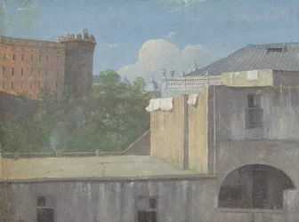 Bâtiments à Naples avec le côté nord-est du Castel Nuovo