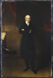 Portrait de George Canning, en pied, debout dans un intérieur, vêtu d