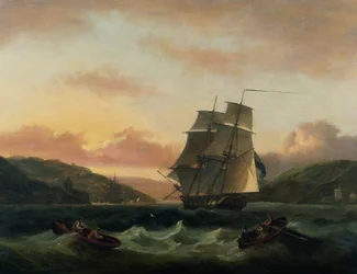 Un brick-goélette toutes voiles dehors dans le port de Dartmouth