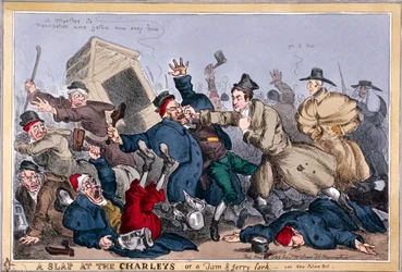 Une claque aux Charleys ou une farce de Tom & Jerry, voir New Poliece Bill, 1829