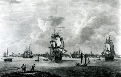 Vue de Charles Town, capitale de la Caroline du Sud en Amérique du Nord, gravée par Pierre Charles Canot