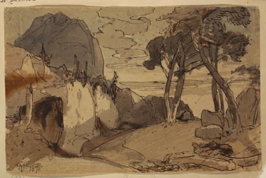 Dessin, Route dans un paysage de montagne, 1875