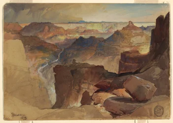 Dessin, Vue du plateau de Powell, Grand Canyon, Colorado, 1873