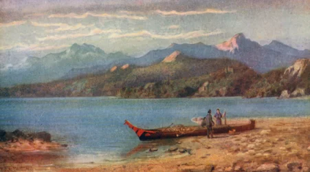 Côte près de Sechelt, Colombie-Britannique (lithographie couleur)