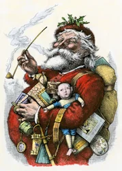 Pere Noel (Père Noël) avec des jouets dans les bras