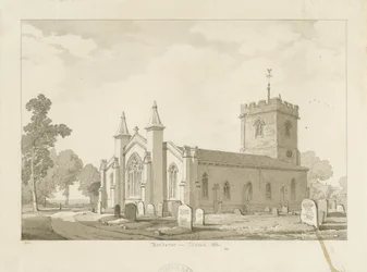 Église de Harborne (dessin lavis sépia)