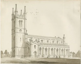 Lane End - Nouvelle église : dessin à la sépia
