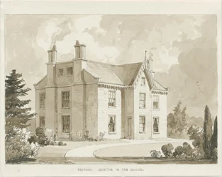 Presbytère de Norton-in-the-Moors : dessin au lavis sépia, 1841