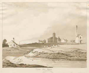 Nouvelle église de Tipton : dessin au lavis sépia
