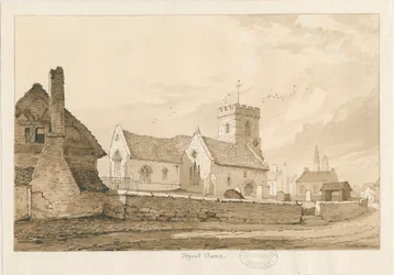 Église de Trysull: dessin à la plume et au lavis sépia