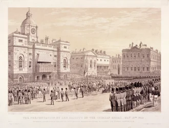 Présentation de la médaille de Crimée par la reine Victoria au colonel Sir Thomas Trowbridge, 18 mai 1855