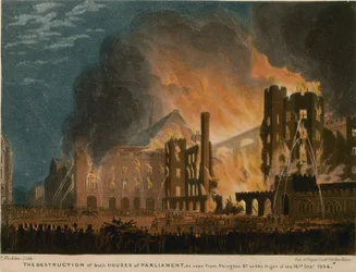 La destruction des deux Chambres du Parlement vue depuis Abingdon Street