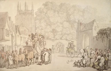 Une voiture se préparant à quitter Canterbury Gate, Christ Church, Oxford, c.1810-15