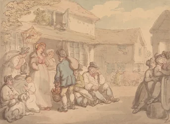 Scène de village avec paysans se reposant