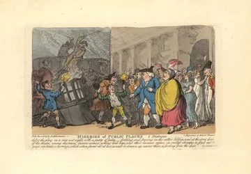 Homme et dames cherchant une voiture dans une foule sous la pluie