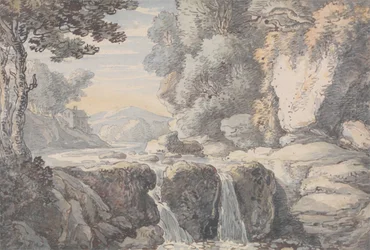 Paysage fluvial avec une cascade
