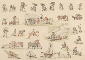 Ensemble de seize : Contours de figures et paysages