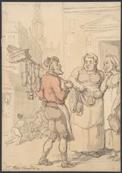 Scène de rue : un vendeur de pinceaux
