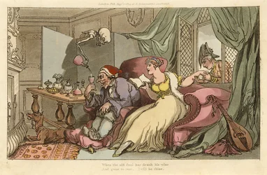 La lune de miel, de The English Dance of Death, pub. 1816 (gravure coloriée à la main)