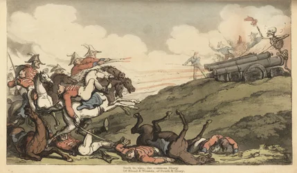 La mort lance une salve de coups de canon sur une charge de cavalerie anglaise.