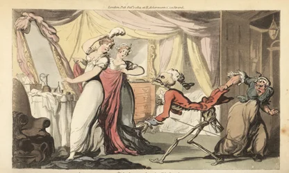 La mort avec son sablier vient chercher une belle coquette dans sa chambre alors qu