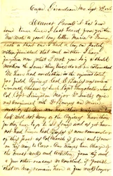 Lettre signée T.S. Hawley, Cape Girardeau, Missouri, à ses parents, 8 septembre 1861