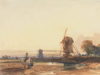 Paysage avec moulins à vent