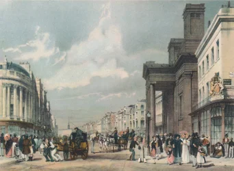 Vue de Regent Street vers le Quadrant avec la chapelle Hanover au premier plan, 1842
