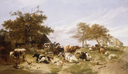 Une ferme laitière dans les marais, est du Kent, 1859
