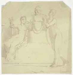 Deux figures féminines avec un buste