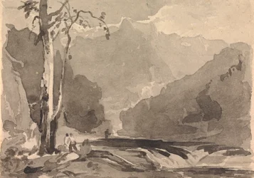 Pêcheurs à un ruisseau de montagne