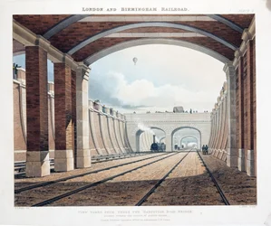 Vue prise sous le pont de Hampstead Road, vers la gare de Euston Square, 1837
