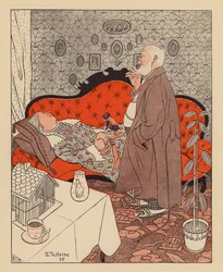 Couple de retraités (lithographie couleur)