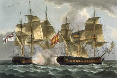 Capture de la Mahonesa, 13 octobre 1796, gravée par Thomas Sutherland pour « Naval Achievements » de J. Jenkins, 1816