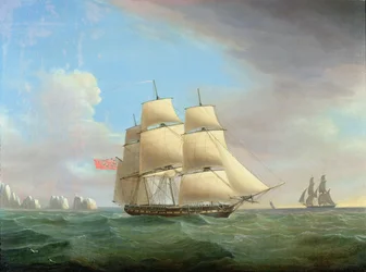 Frégate H.M. Galatea, 38 canons, au large des Needles, île de Wight