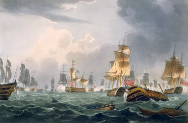 La victoire de Lord Howe, 1er juin 1794, gravée par Thomas Sutherland pour «Naval Achievements» de J. Jenkins, 1816