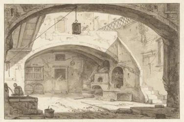 Cour intérieure italienne avec une boulangerie