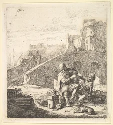 Lazarillo volant des raisins au pauvre mendiant aveugle, 17ème siècle
