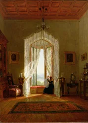 Une fenêtre, maison sur la rivière