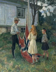 Enfants levant le drapeau norvégien