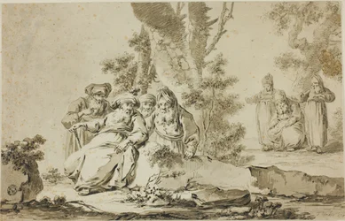 Figures en costume oriental dans un paysage