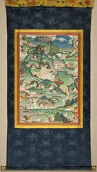 Une scène de la vie de Milarepa Thangka, fin 18ème siècle